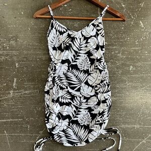 Black and White Tropical Floral Cover-Up Dress
